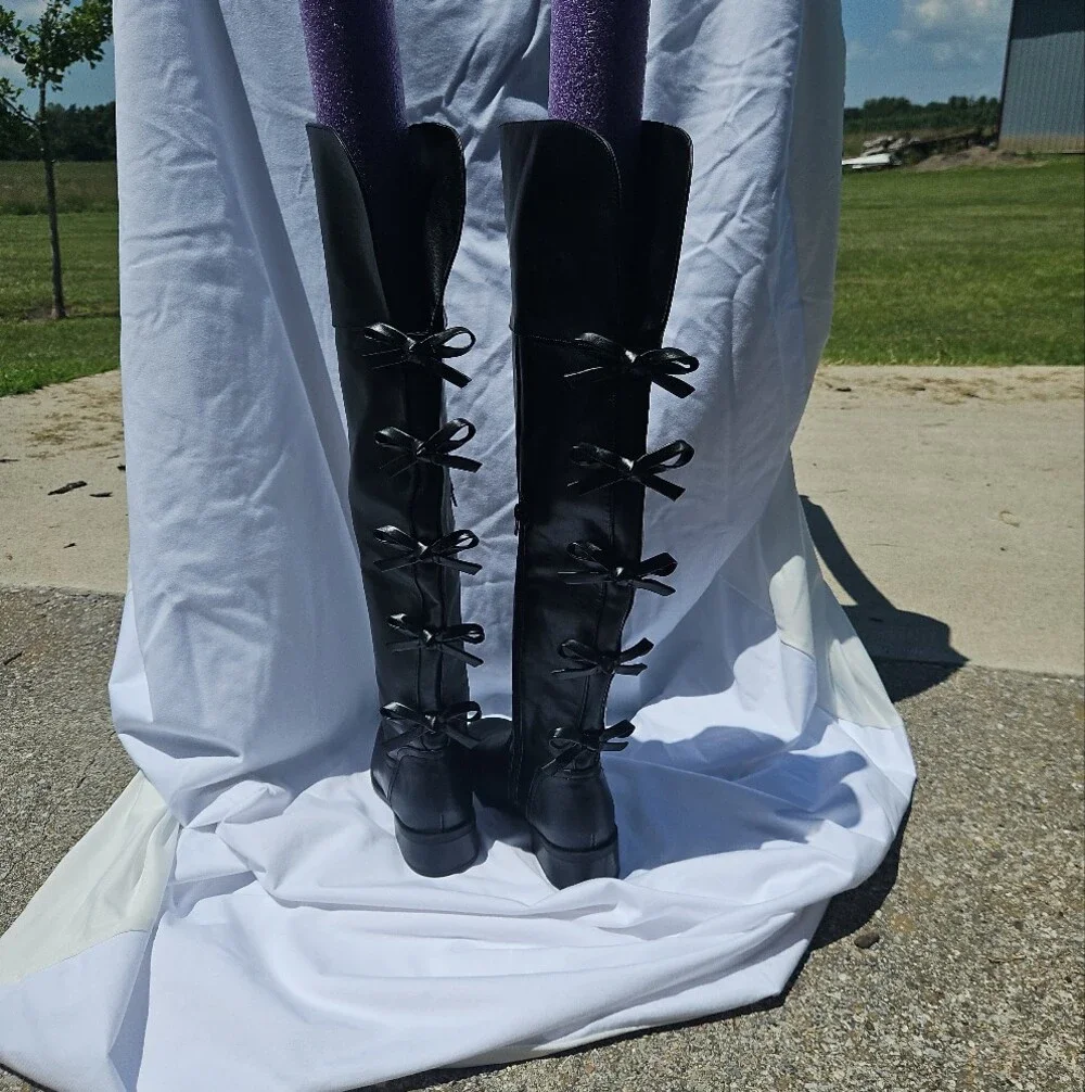 Shoe Dazzle Black Over-the-Knee Bow-Back Riding Boots
